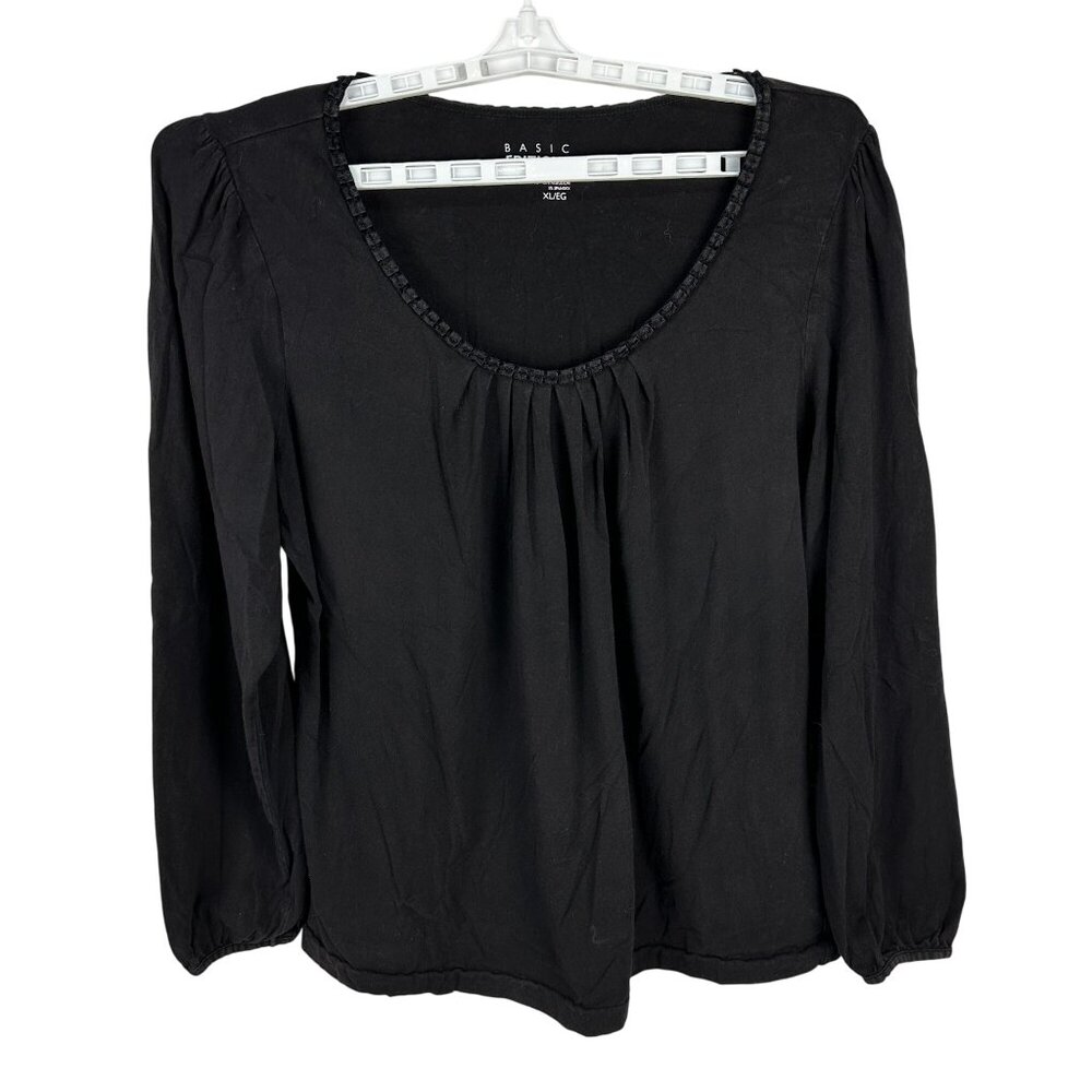 Basic Editions Womens Black Long Sleeve Top Size XL